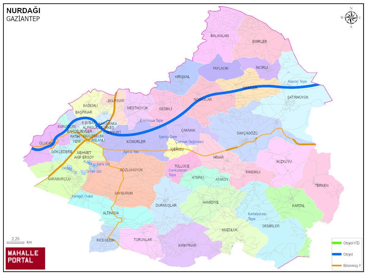 NURDAĞI Mahalle Köy Haritası | İlçedeki Tüm Mahalle ve Köyler