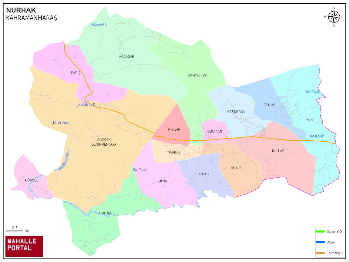 NURHAK Mahalle Köy Haritası | İlçedeki Tüm Mahalle ve Köyler