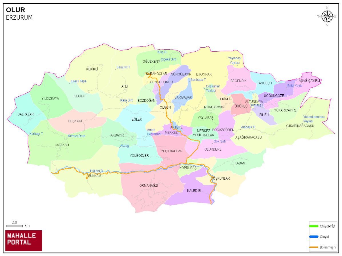 OLUR Mahalle Köy Haritası | İlçedeki Tüm Mahalle ve Köyler
