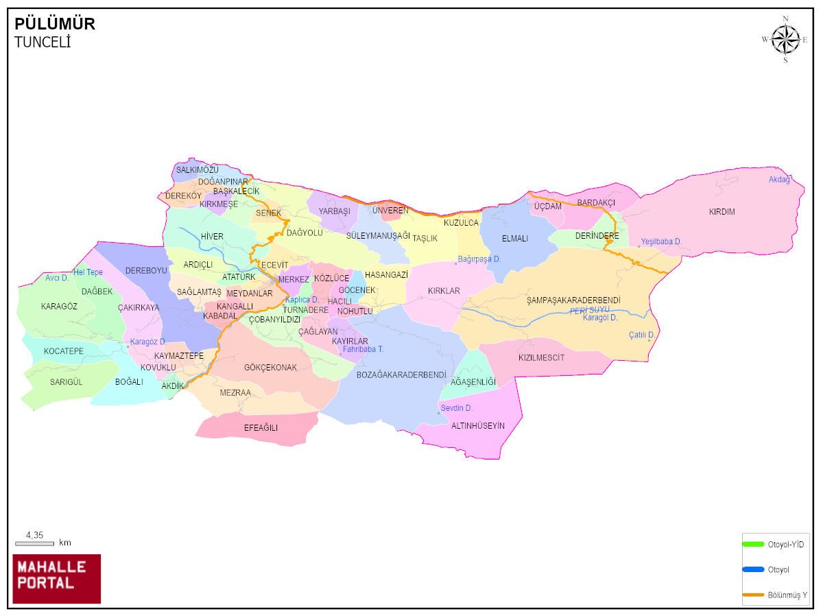 PÜLÜMÜR Mahalle Köy Haritası | İlçedeki Tüm Mahalle ve Köyler