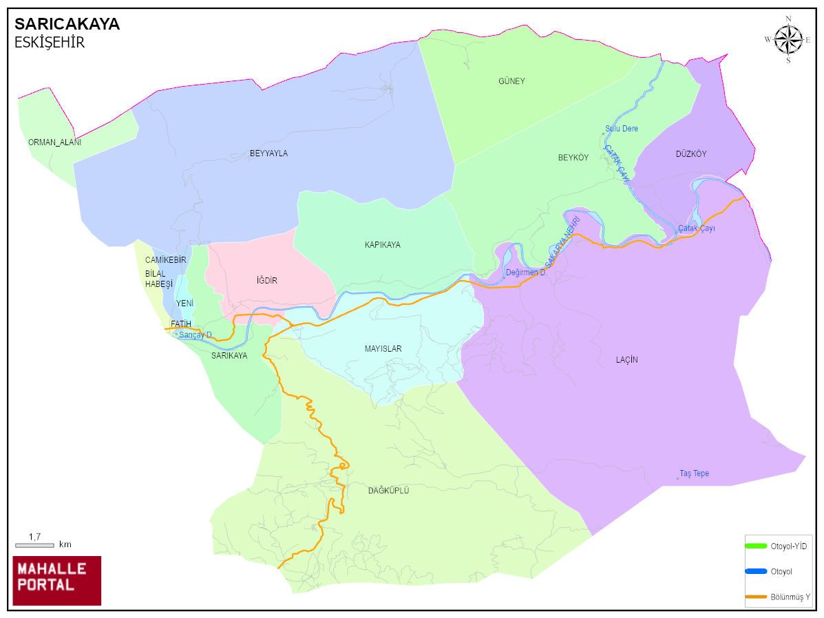 SARICAKAYA Mahalle Köy Haritası | İlçedeki Tüm Mahalle ve Köyler