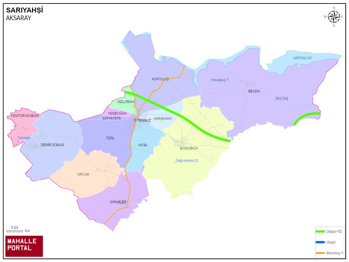 SARIYAHŞİ Mahalle Köy Haritası | İlçedeki Tüm Mahalle ve Köyler