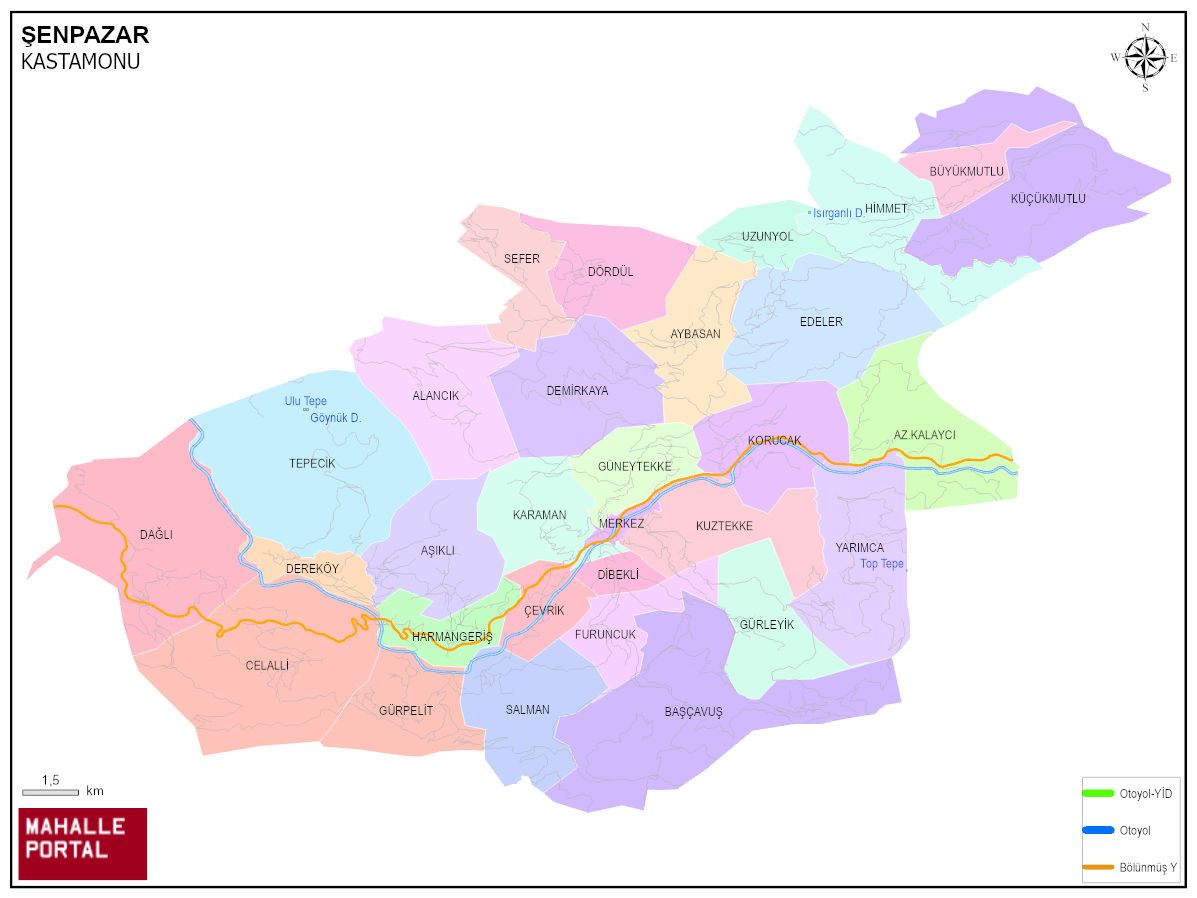 ŞENPAZAR Mahalle Köy Haritası | İlçedeki Tüm Mahalle ve Köyler