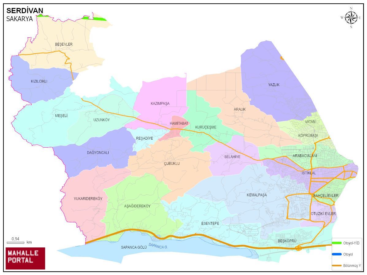 SERDİVAN Mahalle Köy Haritası | İlçedeki Tüm Mahalle ve Köyler