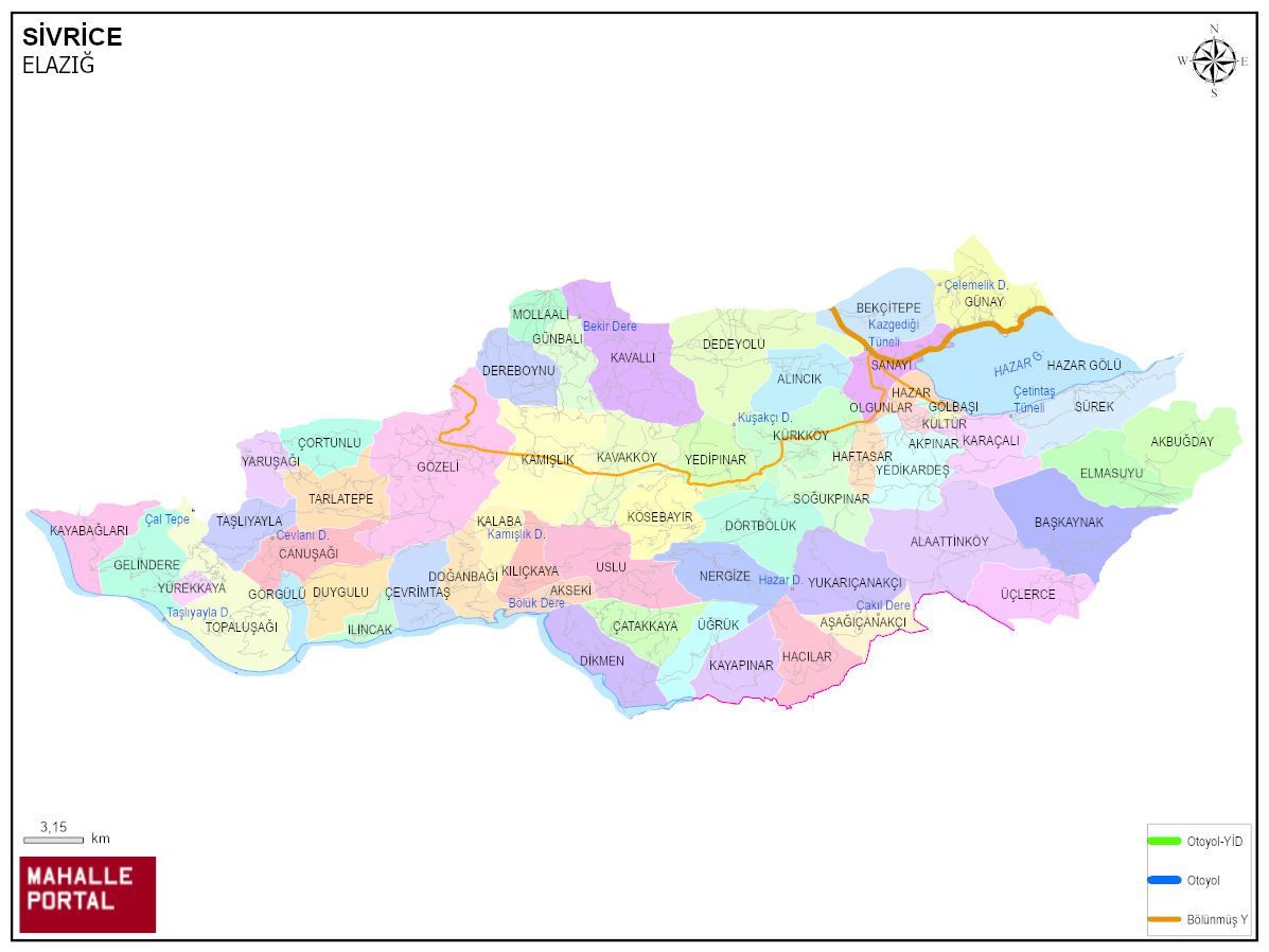 SİVRİCE Mahalle Köy Haritası | İlçedeki Tüm Mahalle ve Köyler