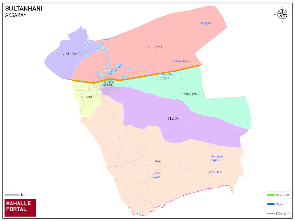 SULTANHANI Mahalle Köy Haritası | İlçedeki Tüm Mahalle ve Köyler