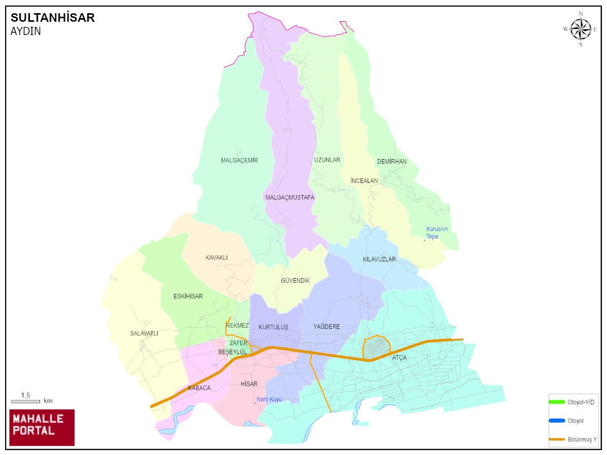 SULTANHİSAR Mahalle Köy Haritası | İlçedeki Tüm Mahalle ve Köyler