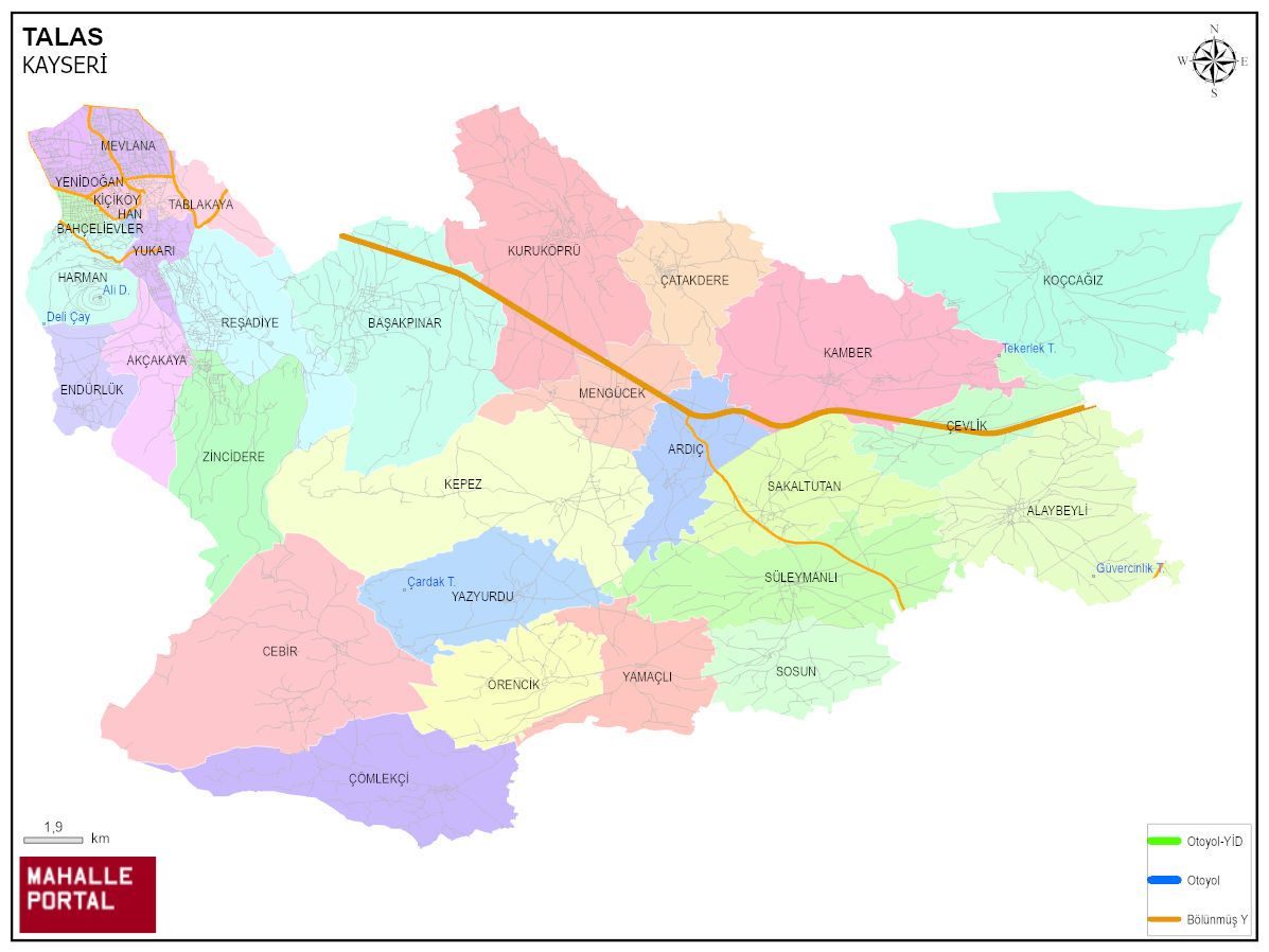 TALAS Mahalle Köy Haritası | İlçedeki Tüm Mahalle ve Köyler
