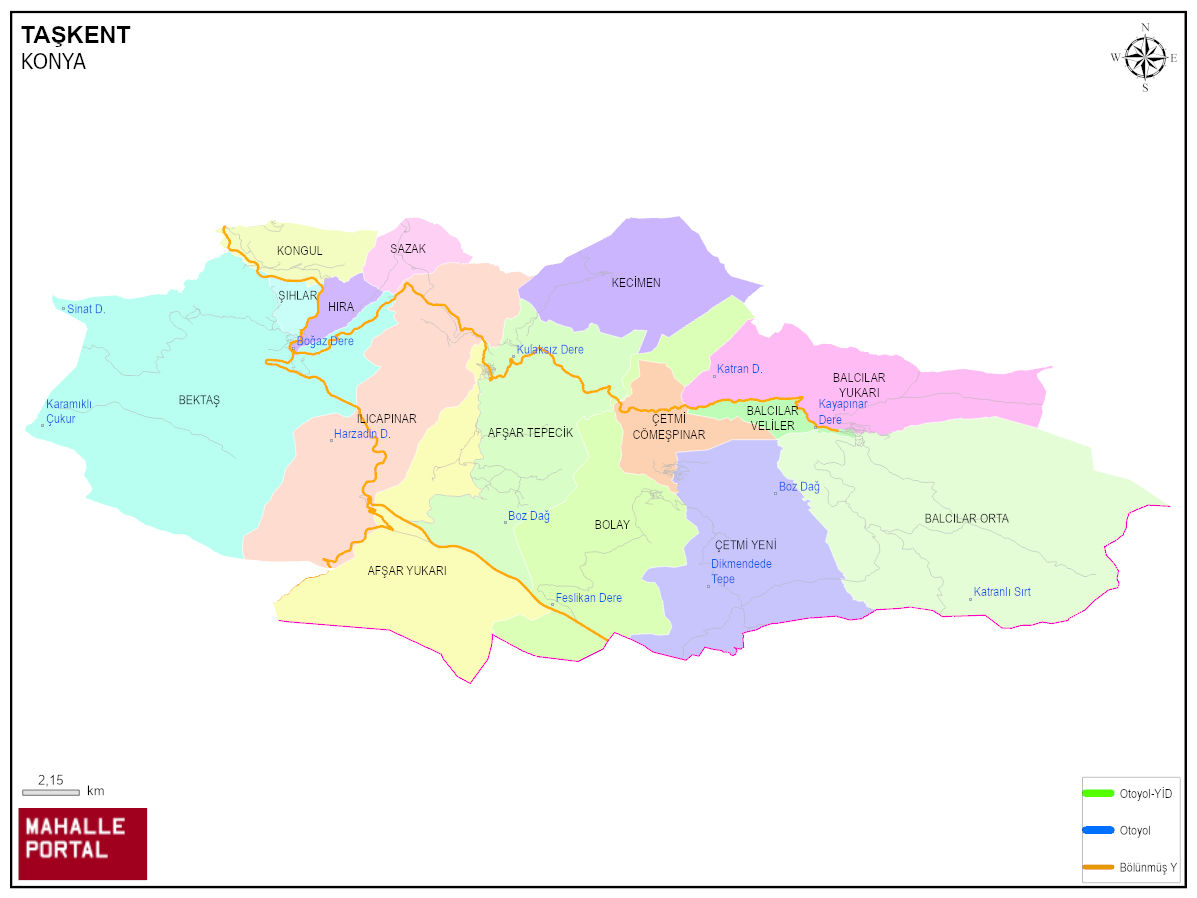 TAŞKENT Mahalle Köy Haritası | İlçedeki Tüm Mahalle ve Köyler