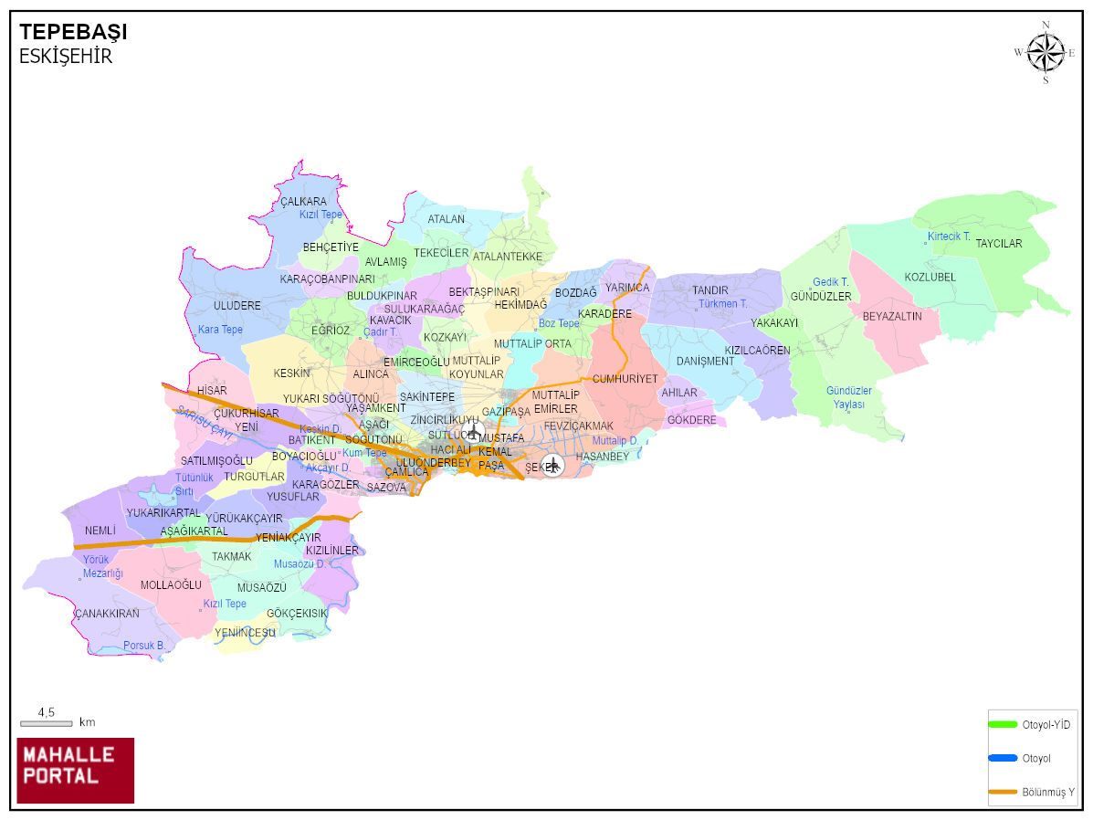 TEPEBAŞI Mahalle Köy Haritası | İlçedeki Tüm Mahalle ve Köyler