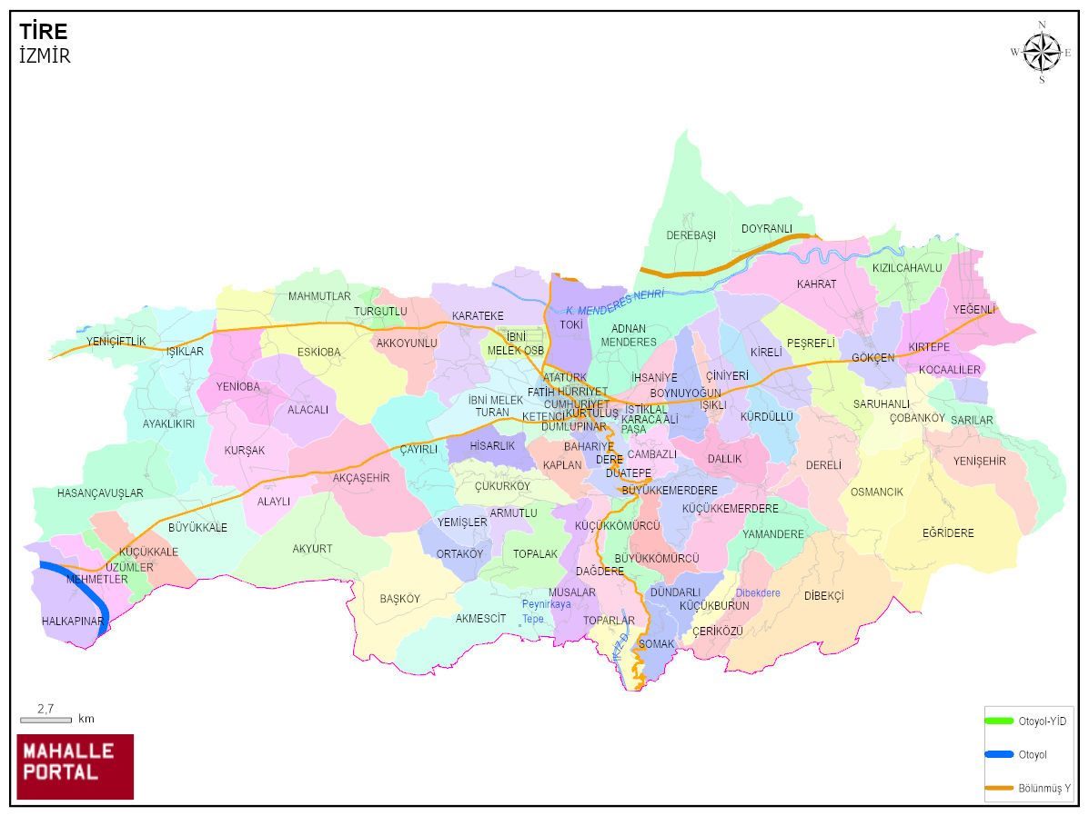 TİRE Mahalle Köy Haritası | İlçedeki Tüm Mahalle ve Köyler