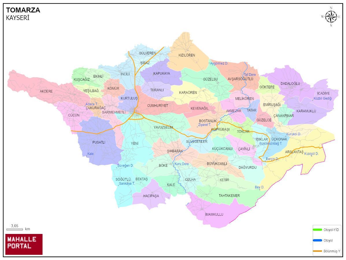 TOMARZA Mahalle Köy Haritası | İlçedeki Tüm Mahalle ve Köyler