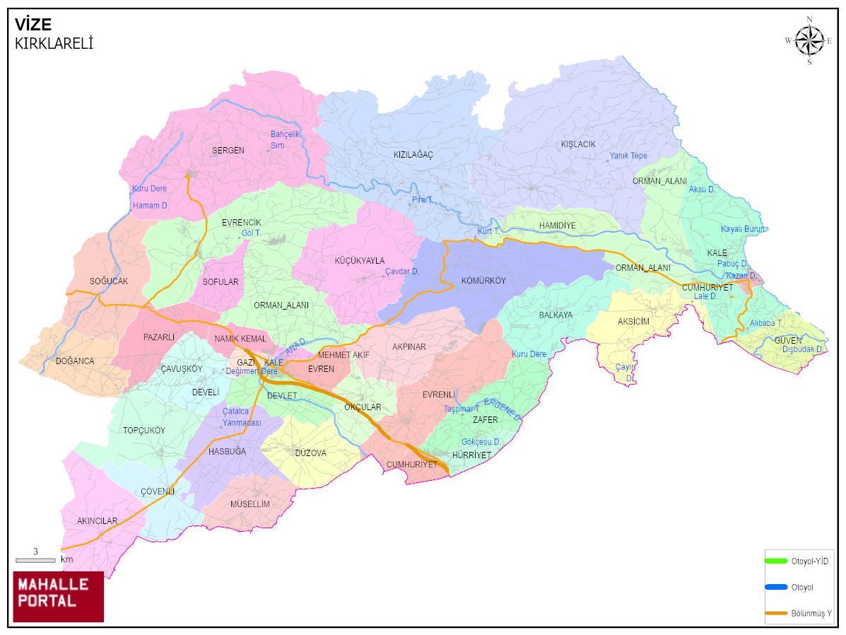 VİZE Mahalle Köy Haritası | İlçedeki Tüm Mahalle ve Köyler