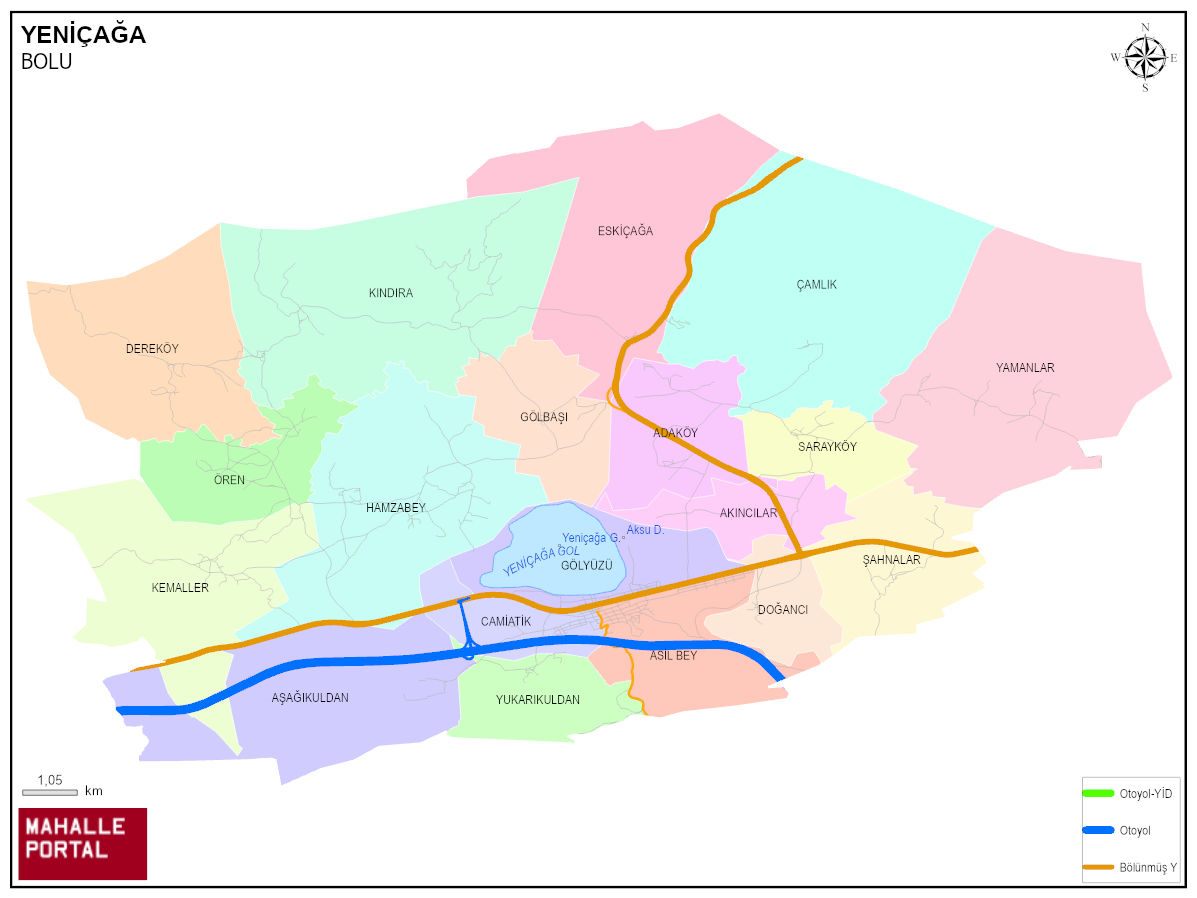 YENİÇAĞA Mahalle Köy Haritası | İlçedeki Tüm Mahalle ve Köyler