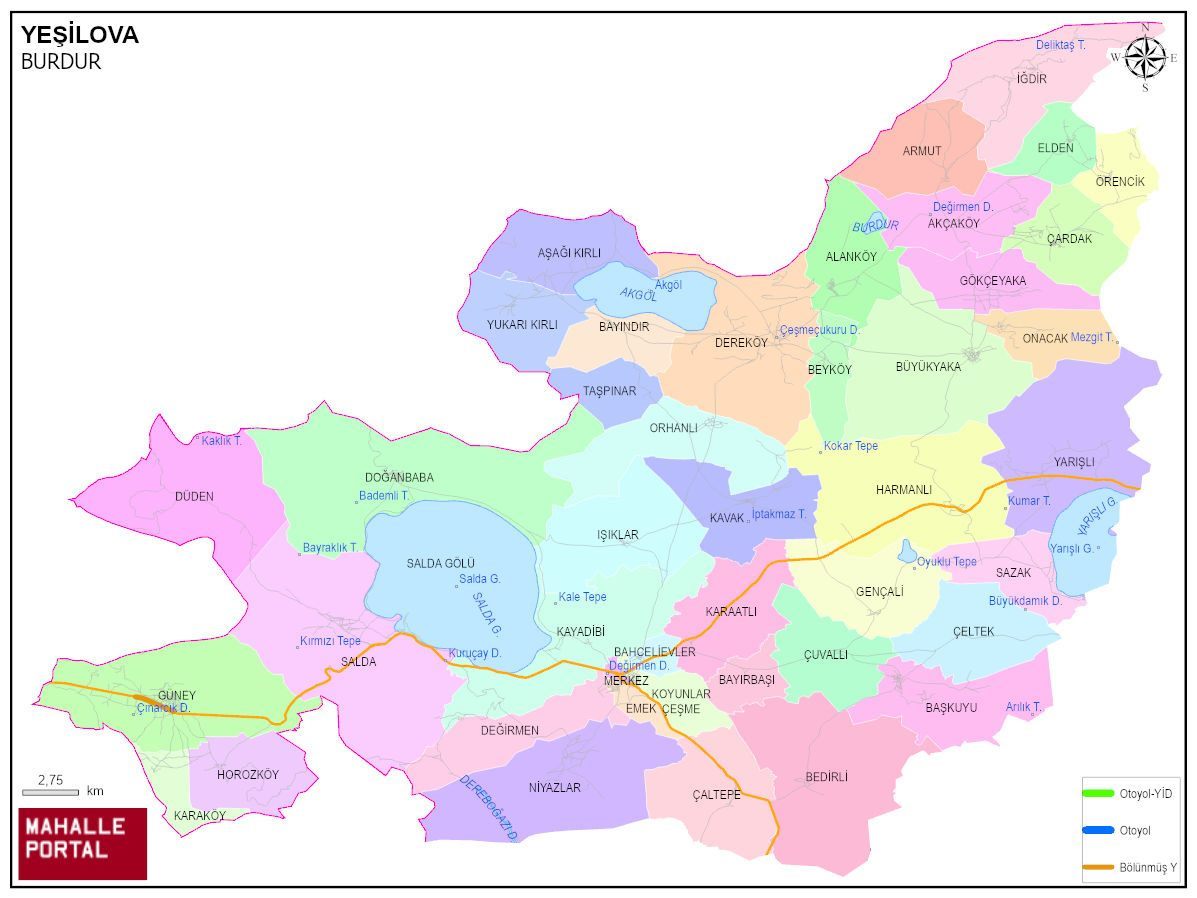 YEŞİLOVA Mahalle Köy Haritası | İlçedeki Tüm Mahalle ve Köyler