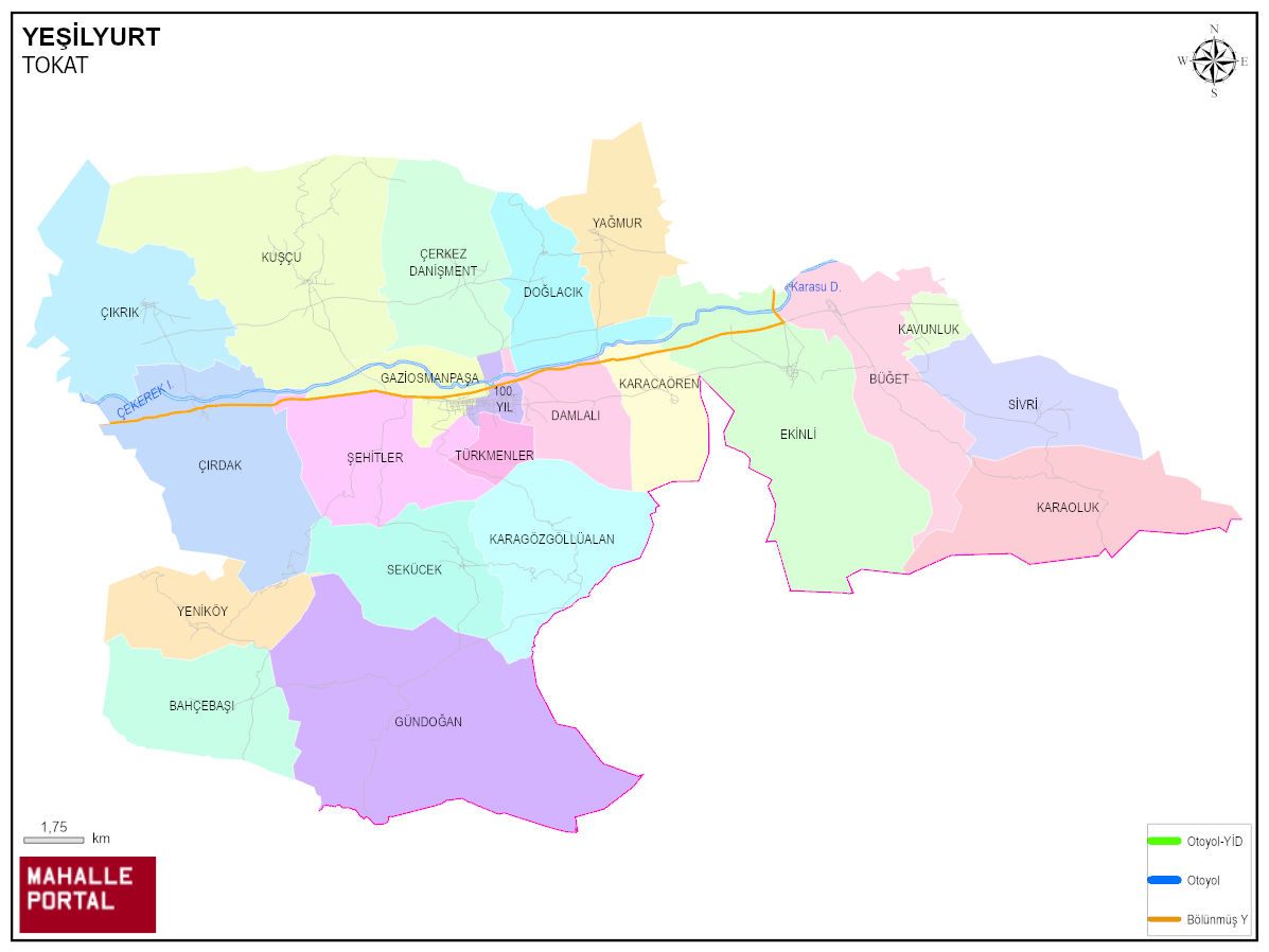 YEŞİLYURT Mahalle Köy Haritası | İlçedeki Tüm Mahalle ve Köyler