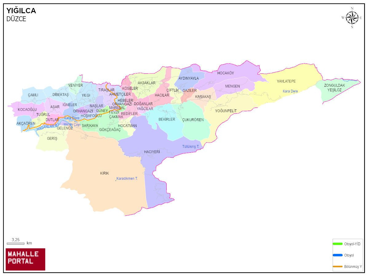 YIĞILCA Mahalle Köy Haritası | İlçedeki Tüm Mahalle ve Köyler