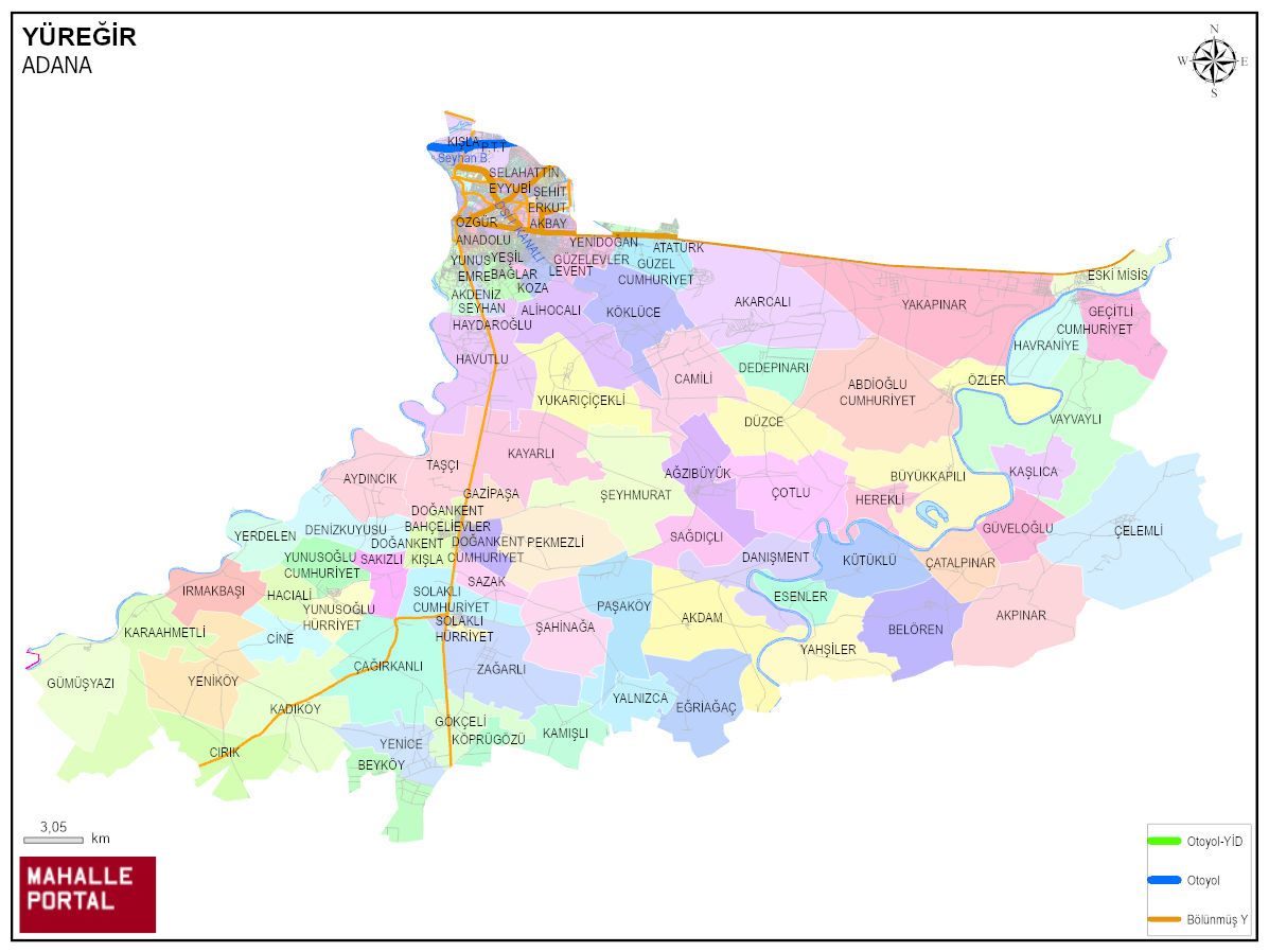 YÜREĞİR Mahalle Köy Haritası | İlçedeki Tüm Mahalle ve Köyler