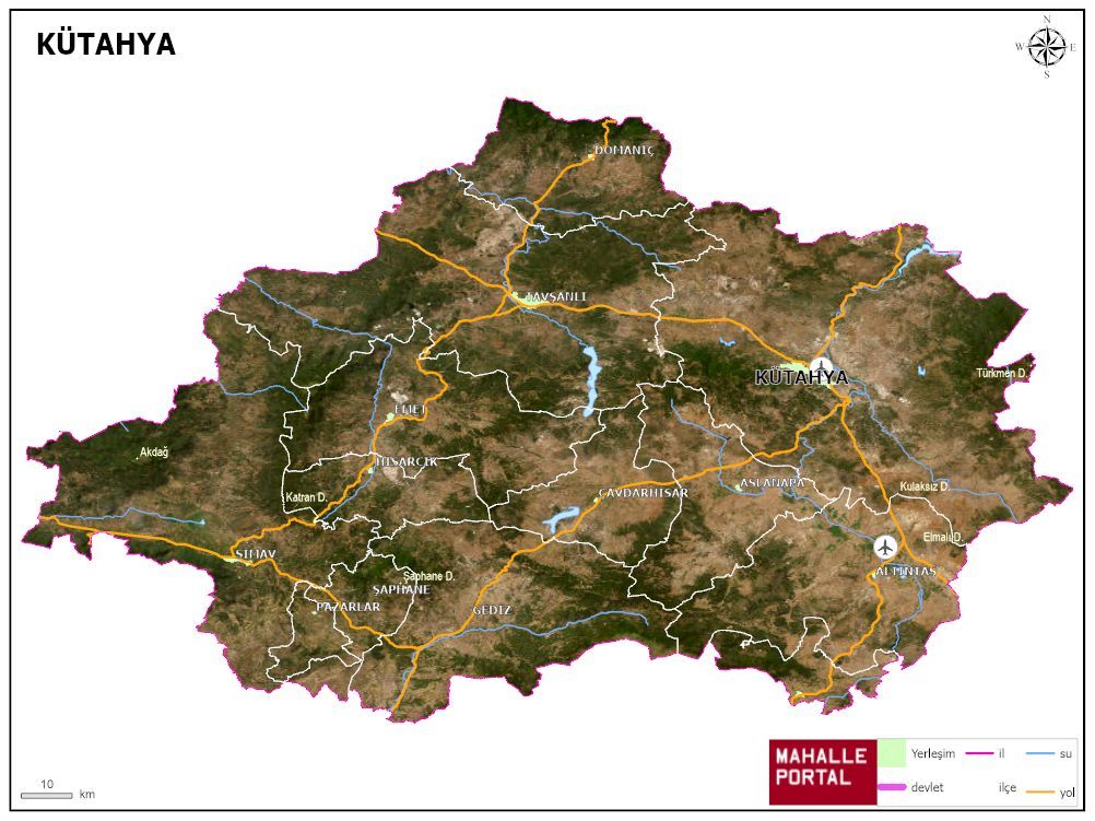 KÜTAHYA Fiziki Haritası