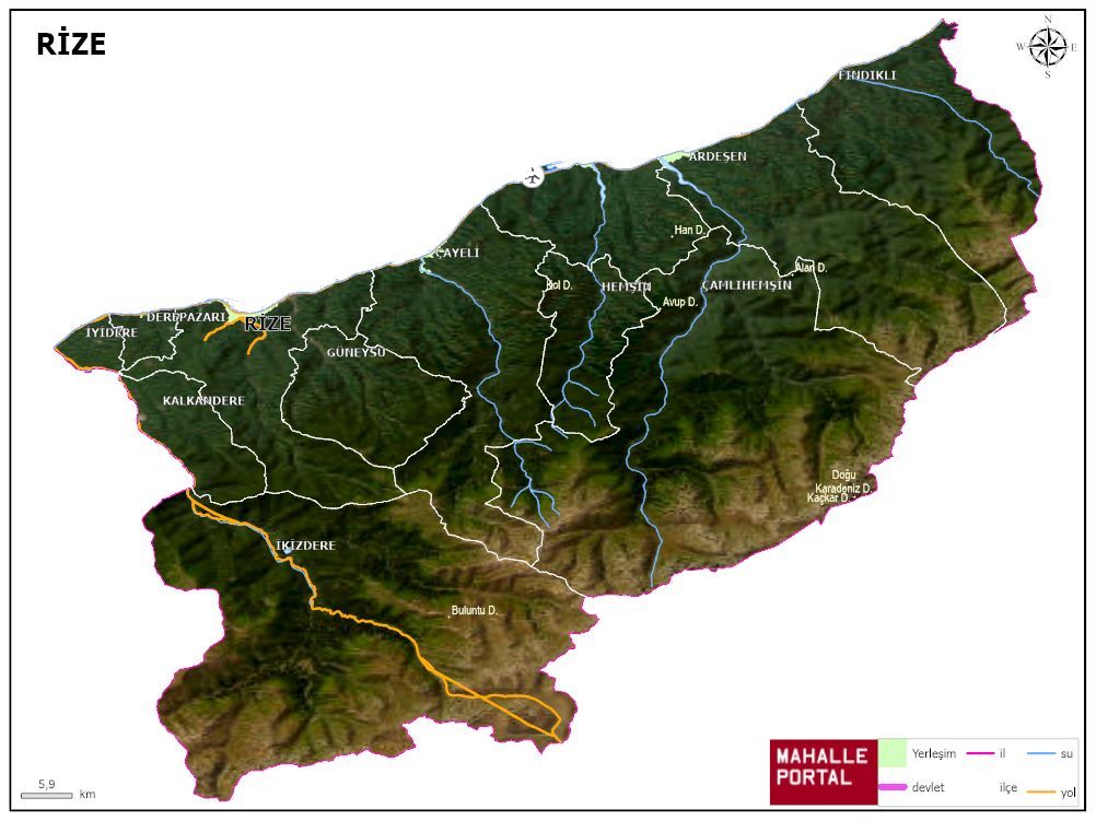 RİZE Fiziki Haritası