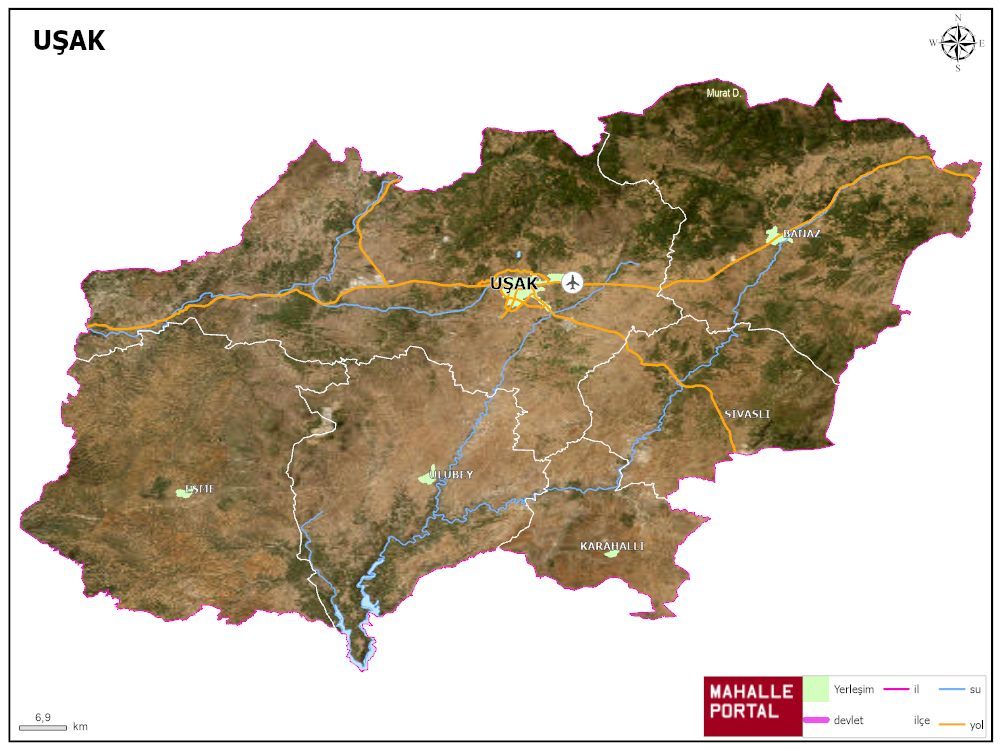 UŞAK Fiziki Haritası