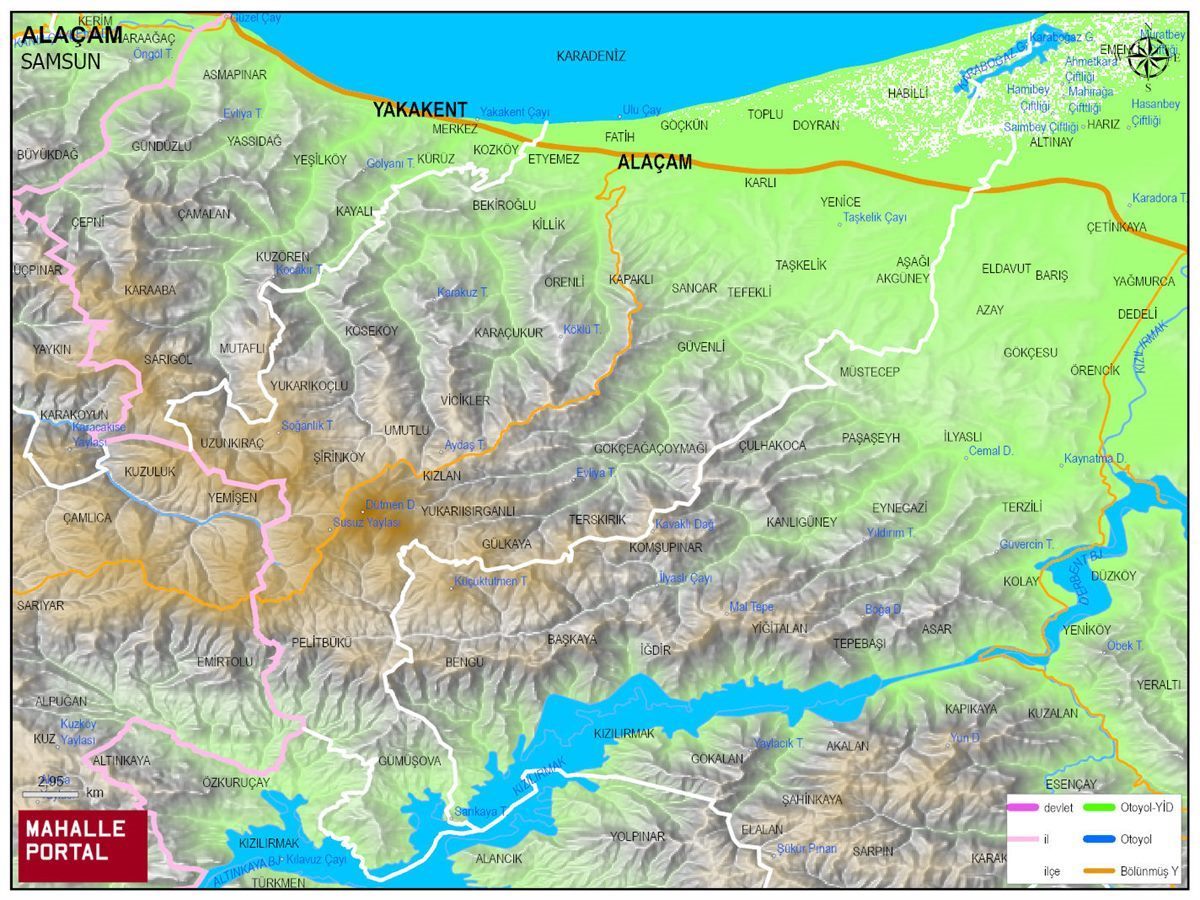 ALAÇAM Fiziki Haritası | Dağlar, Ovalar ve Akarsu Bilgileri