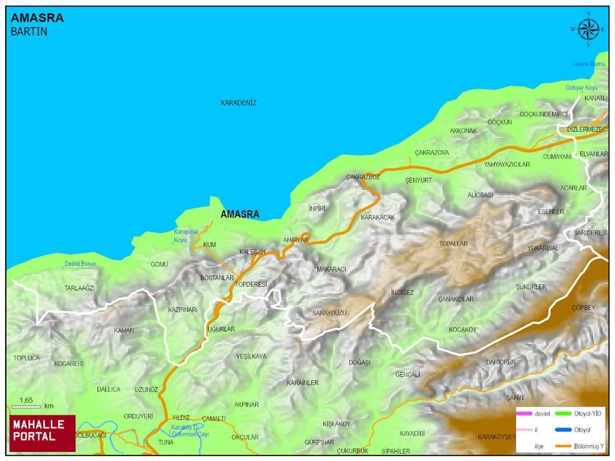AMASRA Fiziki Haritası | Dağlar, Ovalar ve Akarsu Bilgileri