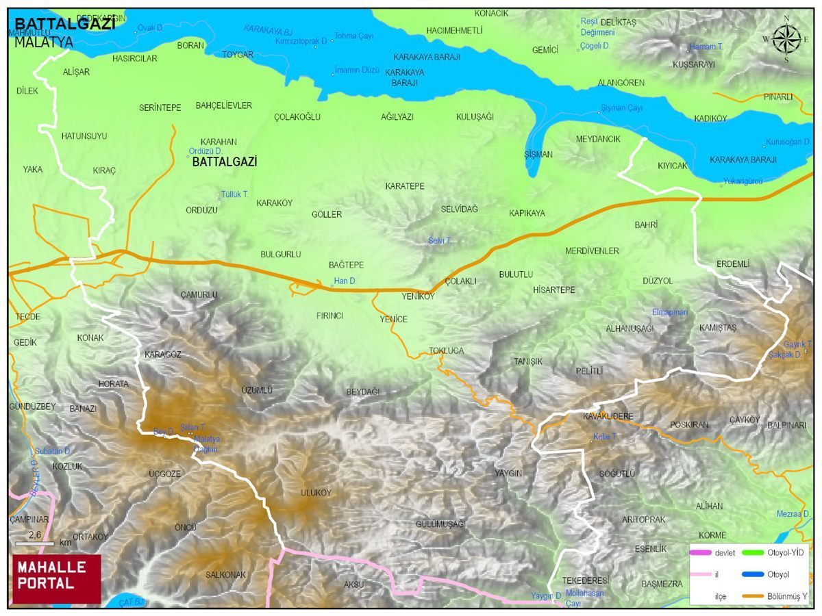BATTALGAZİ Fiziki Haritası | Dağlar, Ovalar ve Akarsu Bilgileri