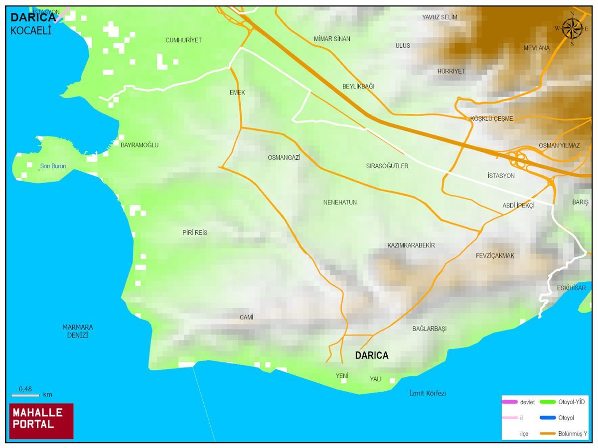 DARICA Fiziki Haritası | Dağlar, Ovalar ve Akarsu Bilgileri