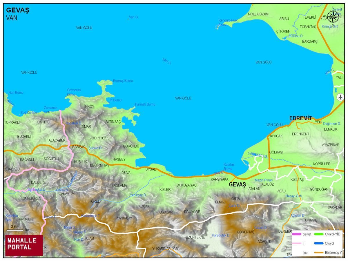 GEVAŞ Fiziki Haritası | Dağlar, Ovalar ve Akarsu Bilgileri