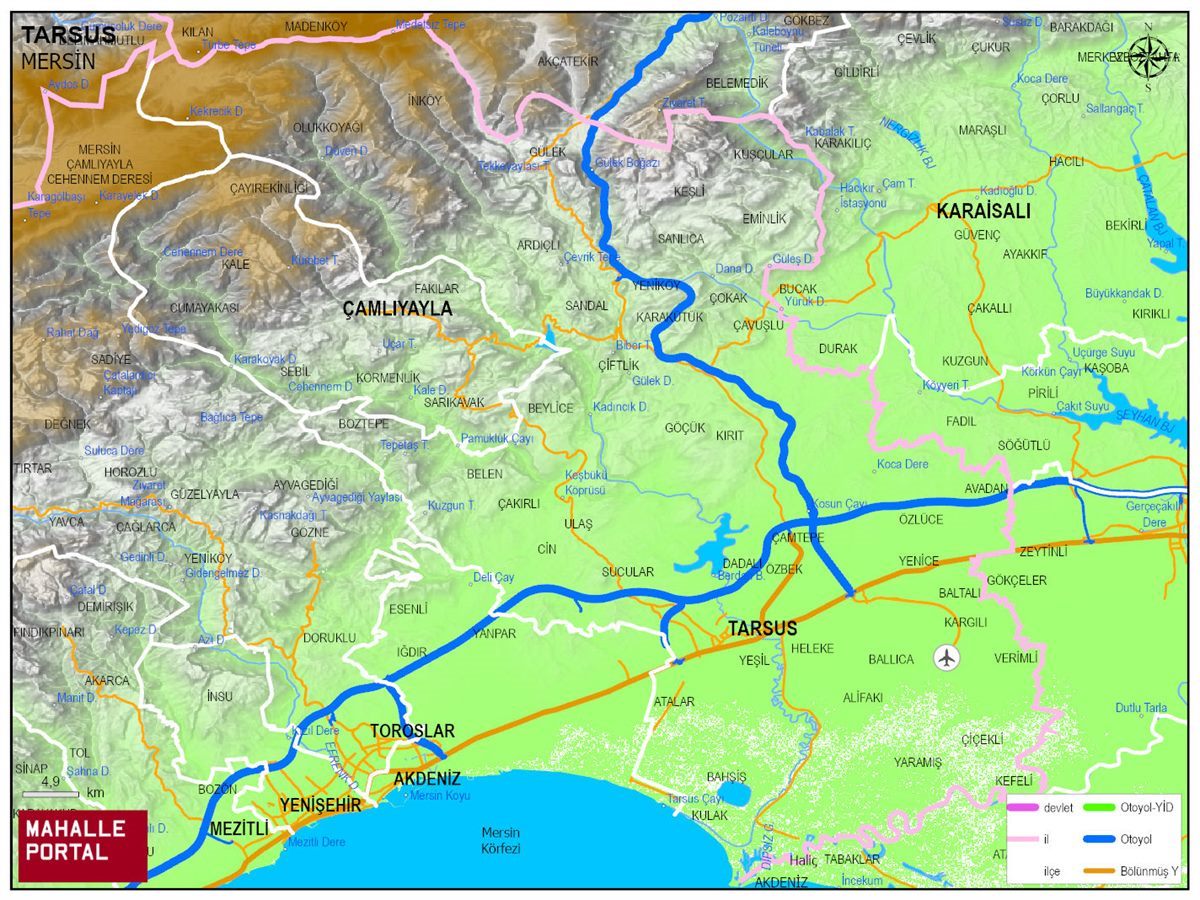 TARSUS Fiziki Haritası | Coğrafi Yapı ve Detaylı İlçe Haritası