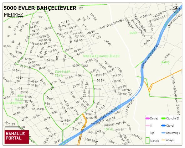 5000 EVLER BAHÇELİEVLER Mahallesi Haritası | Mahalle Sokak Haritası