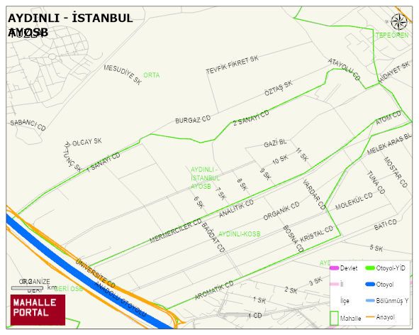 AYDINLI - İSTANBUL AYOSB Mahallesi Haritası | Mahalle ve Köy Sınırı