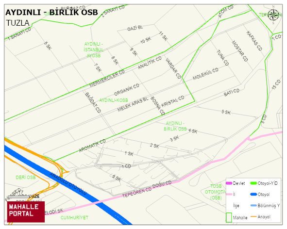 AYDINLI - BİRLİK OSB Mahallesi Haritası | Mahalle Sokak Haritası