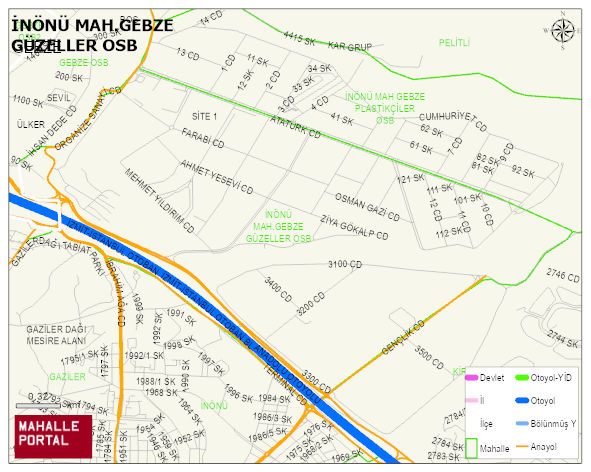İNÖNÜ MAH.GEBZE GÜZELLER OSB Mahallesi Haritası | Detaylı Köy ve Mahalle Görünümü