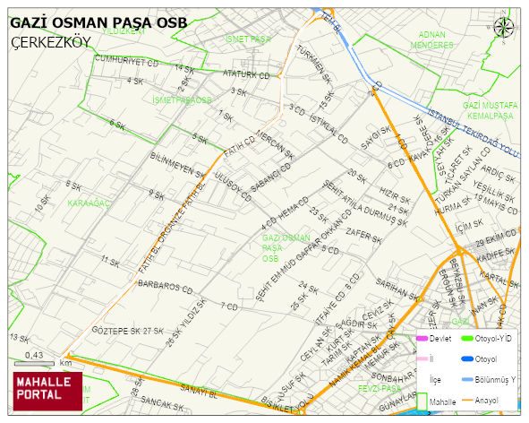 GAZİ OSMAN PAŞA OSB Mahallesi Haritası | Yükselti ve Doğa Özellikleri