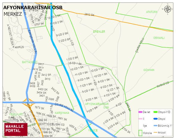 AFYONKARAHİSAR OSB Mahallesi Haritası | Yükselti ve Doğa Özellikleri