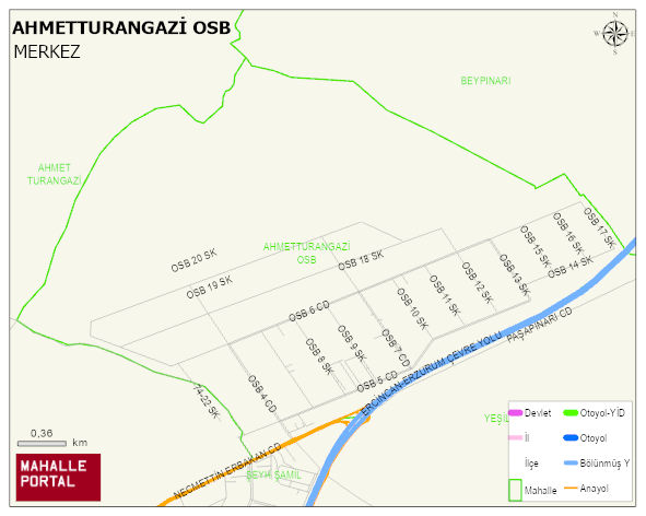 AHMETTURANGAZİ OSB Mahallesi Haritası | Yükselti ve Doğa Özellikleri
