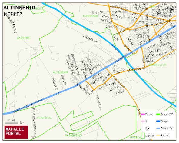 ALTINŞEHİR Mahallesi Haritası | Yükselti ve Doğa Özellikleri