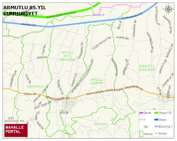 ARMUTLU 85.YIL CUMHURİYET Mahallesi Haritası | Mahalle ve Köy Sınırı