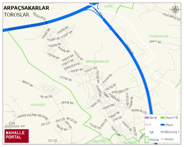 ARPAÇSAKARLAR Mahallesi Haritası | Yükselti ve Doğa Özellikleri