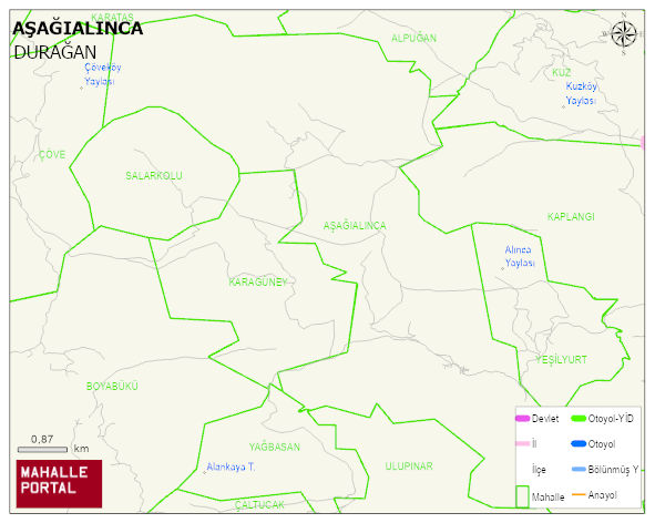 AŞAĞIALINCA Köyü Haritası | Mahalle ve Köy Sınırı