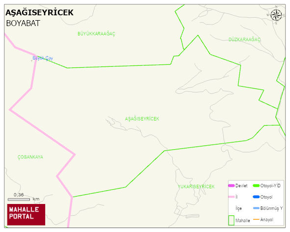 AŞAĞISEYRİCEK Köyü Haritası | Dağlar, Ovalar ve Akarsu Bilgileri