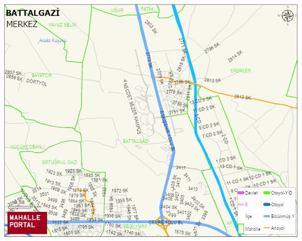 BATTALGAZİ Mahallesi Haritası | Dağlar, Ovalar ve Akarsu Bilgileri