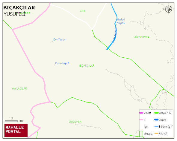 BIÇAKÇILAR Köyü Haritası | Dağlar, Ovalar ve Akarsu Bilgileri