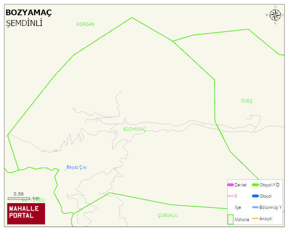 BOZYAMAÇ Köyü Haritası | Yükselti ve Doğa Özellikleri