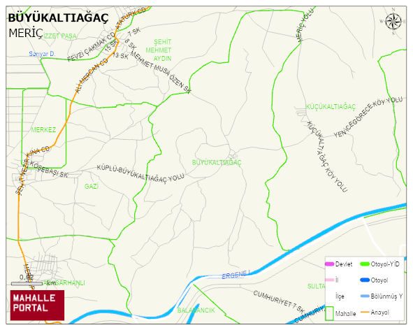 BÜYÜKALTIAĞAÇ Köyü Haritası | Dağlar, Ovalar ve Akarsu Bilgileri