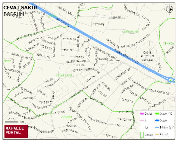CEVAT ŞAKİR Mahallesi Haritası | Mahalle ve Köy Sınırı