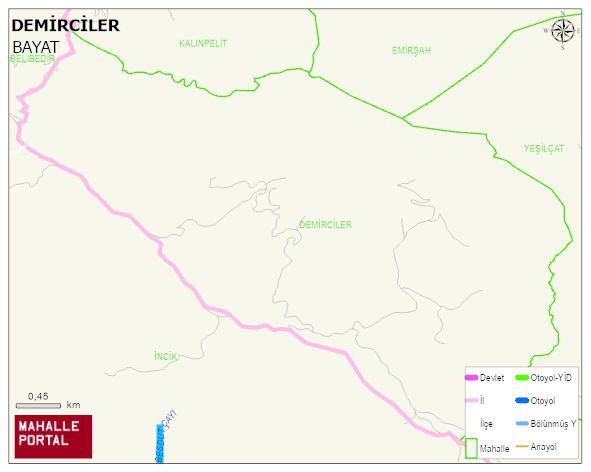 DEMİRCİLER Köyü Haritası | Yükselti ve Doğa Özellikleri