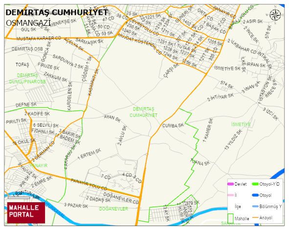 DEMİRTAŞ CUMHURİYET Mahallesi Haritası | Dağlar, Ovalar ve Akarsu Bilgileri